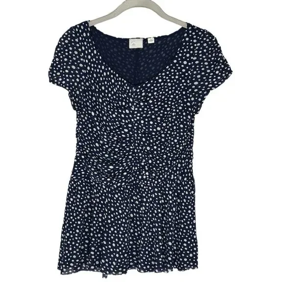 Anthropologie Postmark Polka Dot Peplum Top Navy White Size Medium - Picture 1 of 6